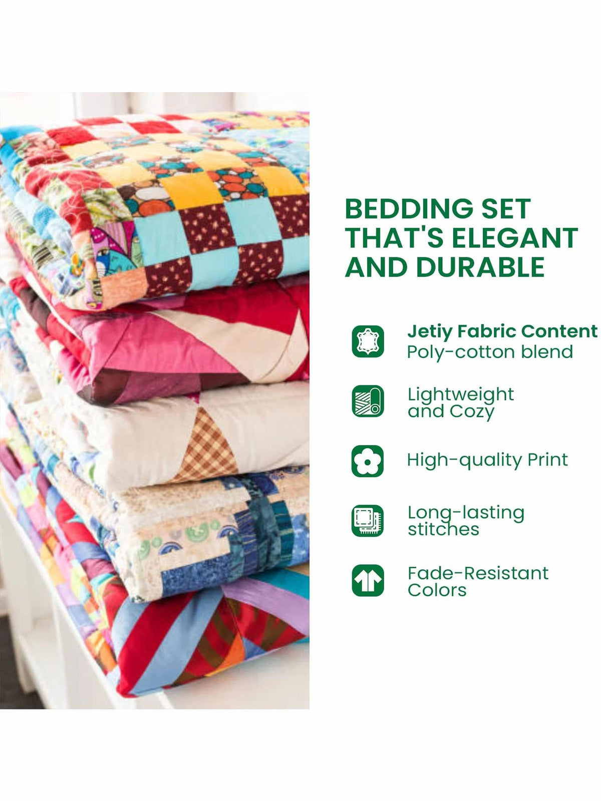 Hippie Peace Flower 3- Piece Quilted Bedding Set