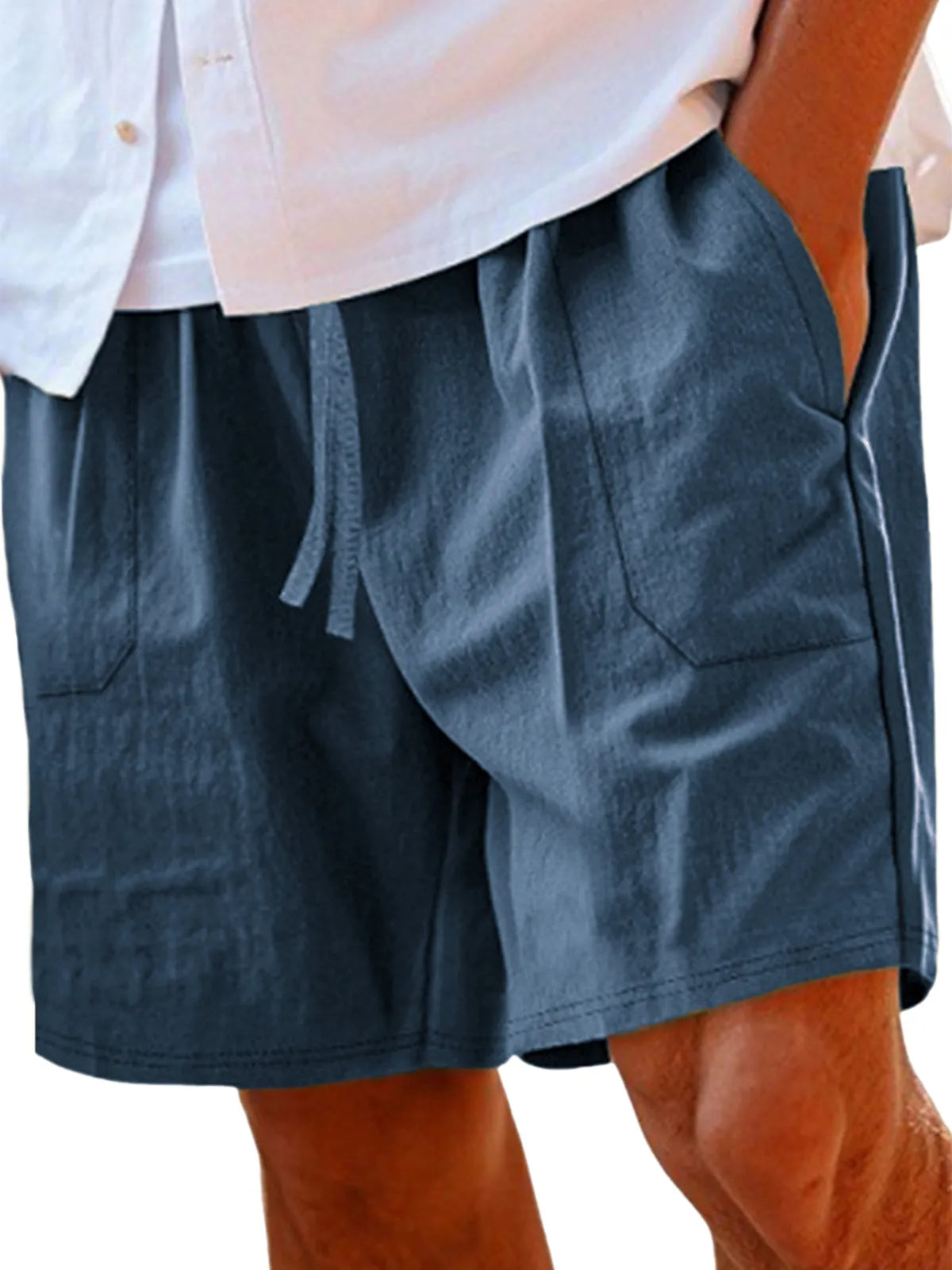 Men's Comfortable Linen Lace-Up Vacation Shorts with Side Pockets