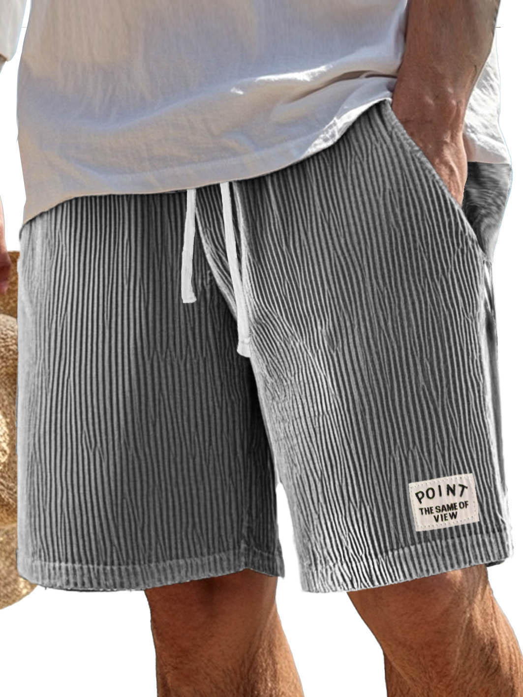 Men's Fashion Casual Ribbed Fabric Pocket Embroidered Logo Shorts