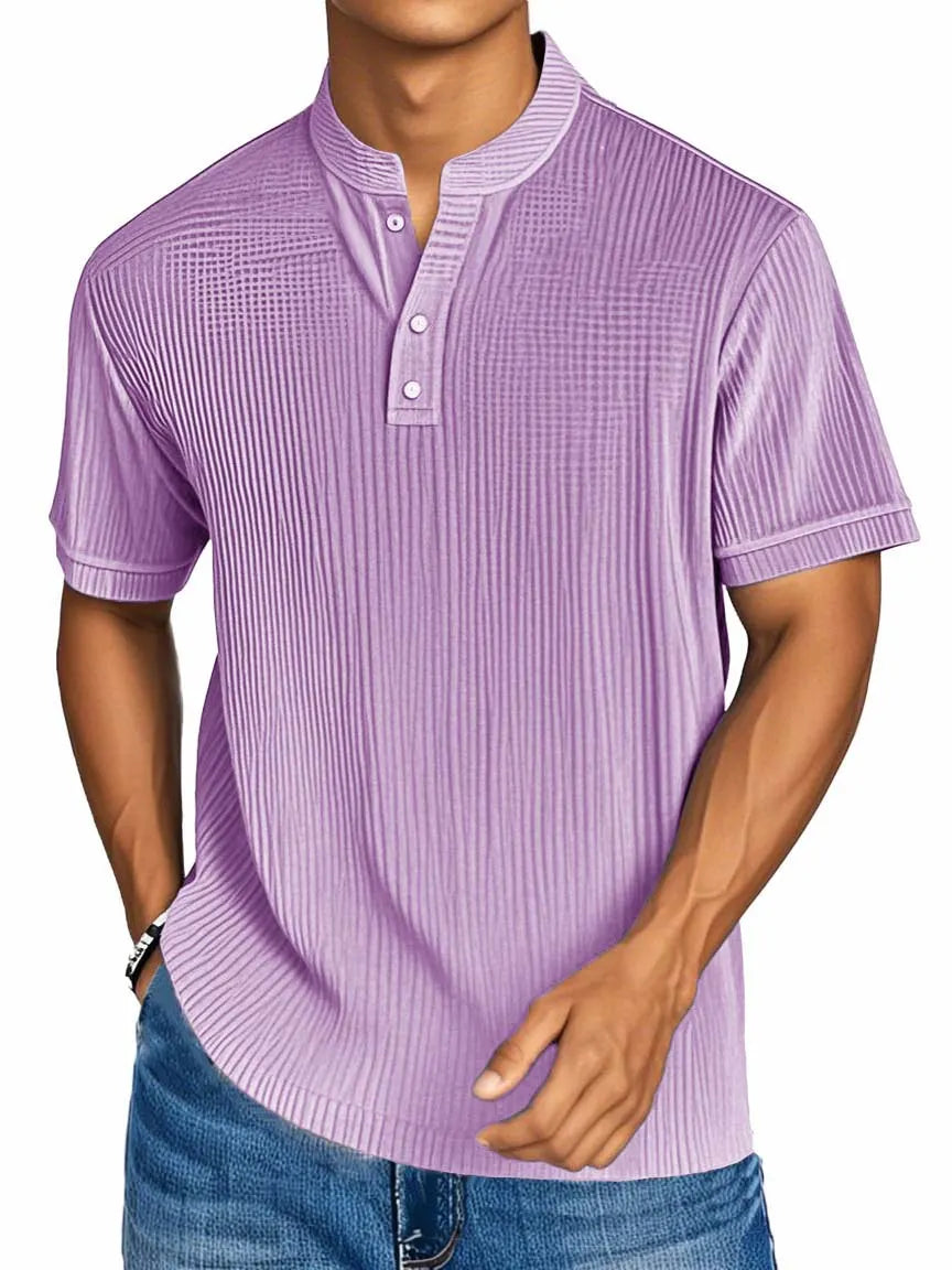 Men's Fashion Casual Textured Fabric Short-sleeved Henley Shirt
