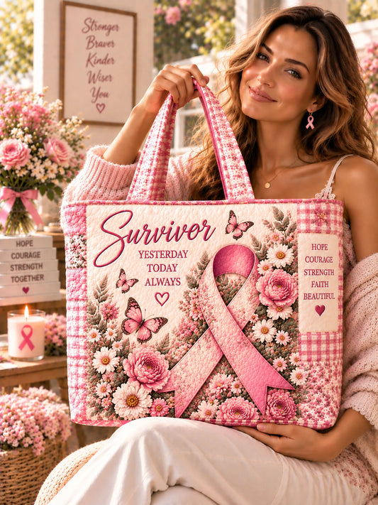 Stronger Braver Kinder Survivor Quilted Tote Bag