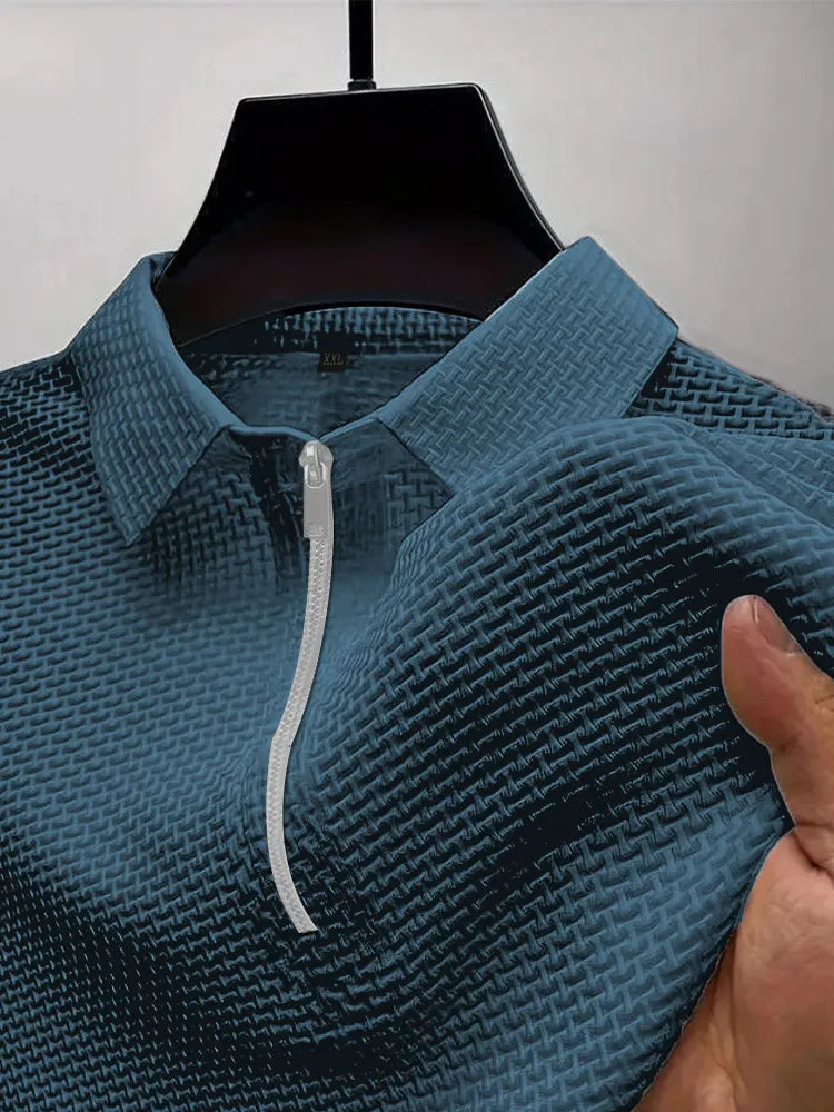 Men's Summer Ice Silk Breathable Fashion Casual Zipper Short-sleeved Polo