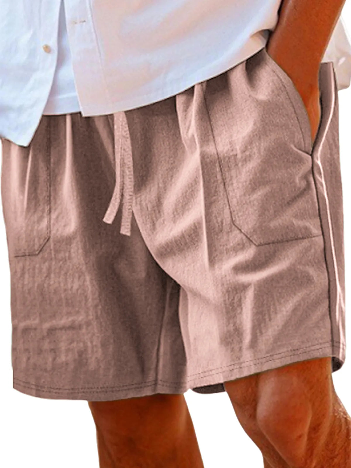 Men's Comfortable Linen Lace-Up Vacation Shorts with Side Pockets