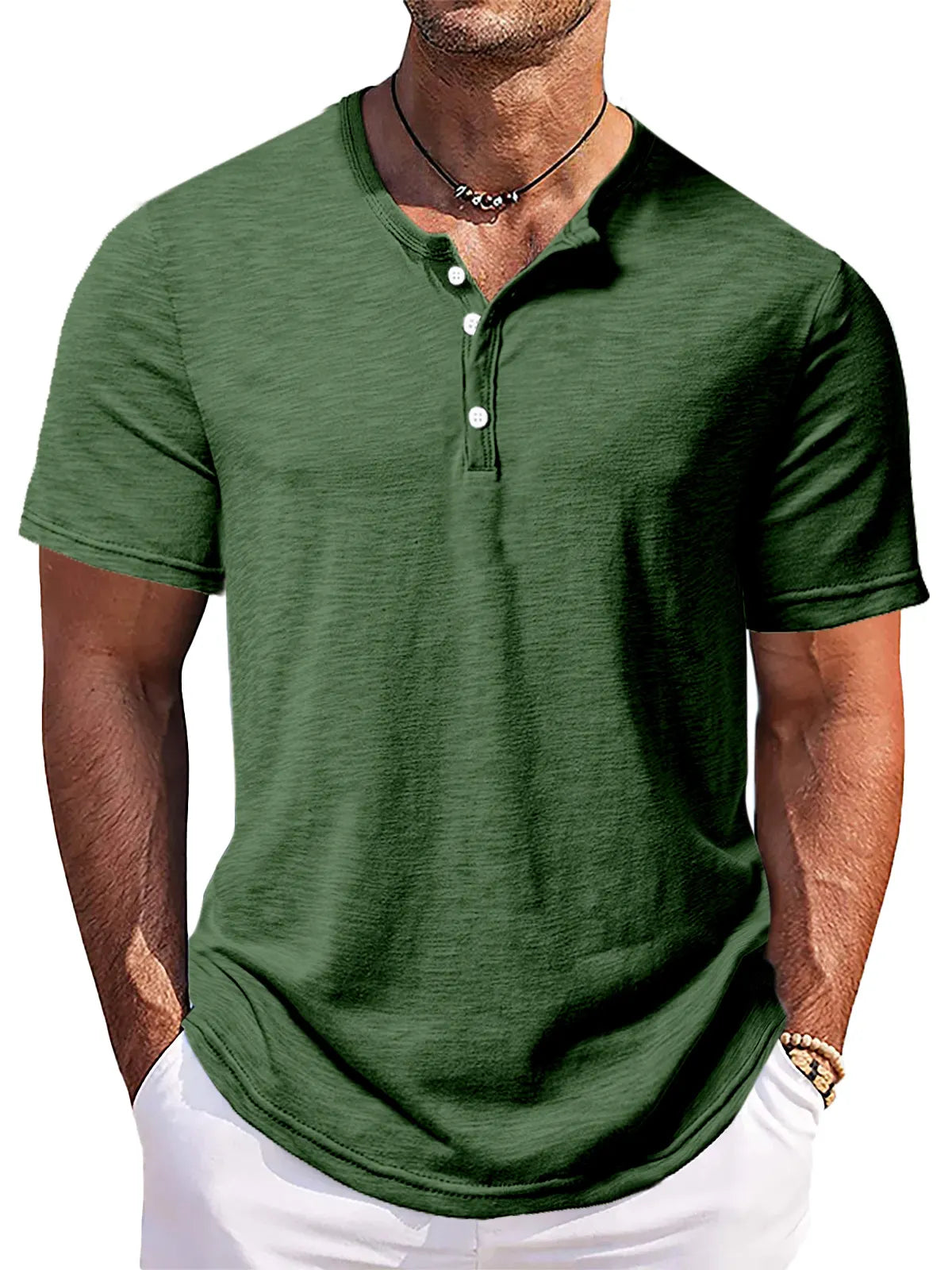 Men's Solid Color Comfort Button-down Short Sleeve Henley