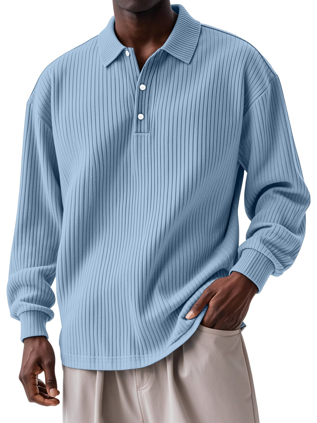 Men's Daily Solid Color Vertical Button Long Sleeve Polo Shirt