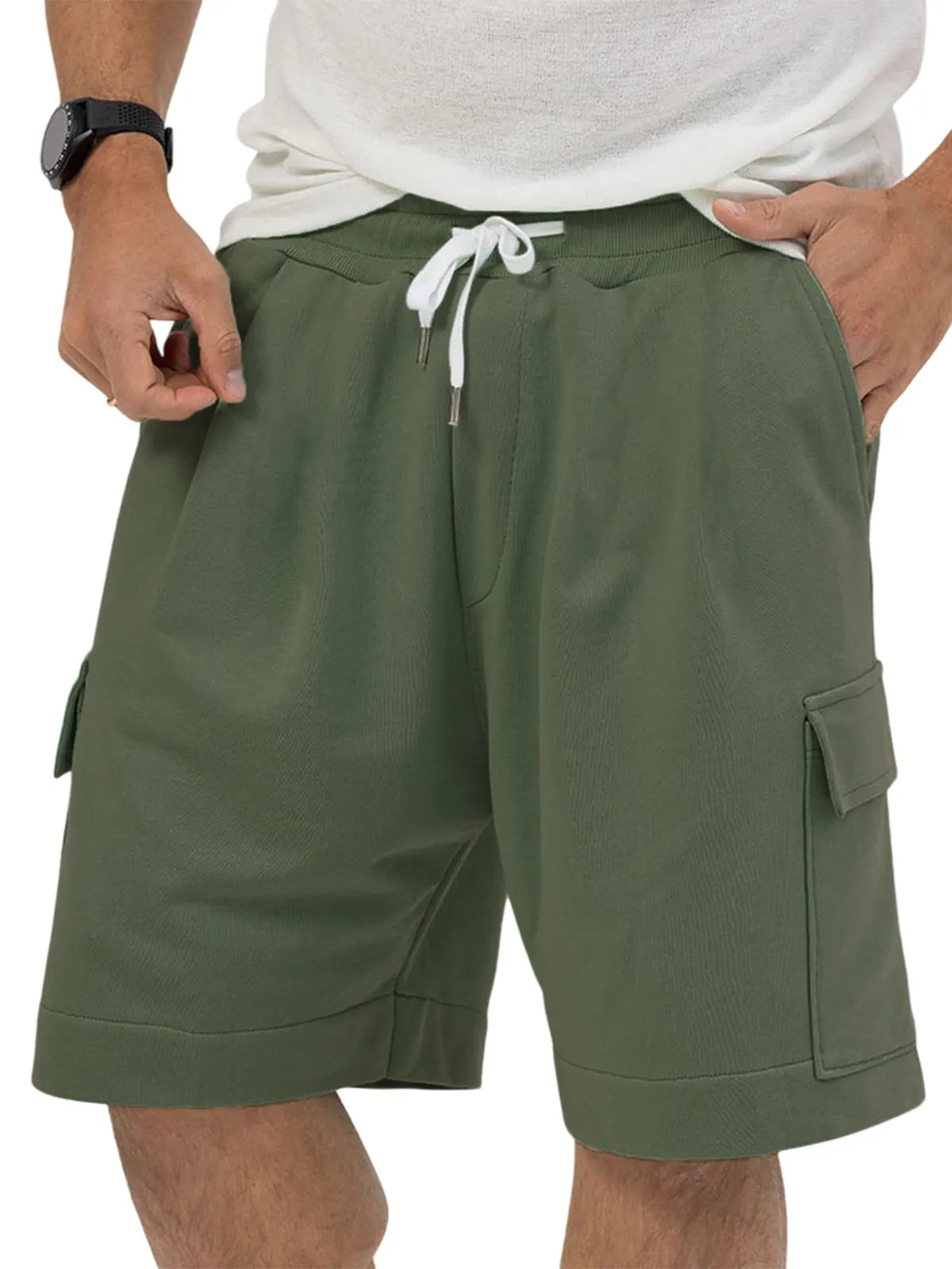 Men's Utility Multi-Pocket Bermuda Everyday Sports Lace-Up Shorts