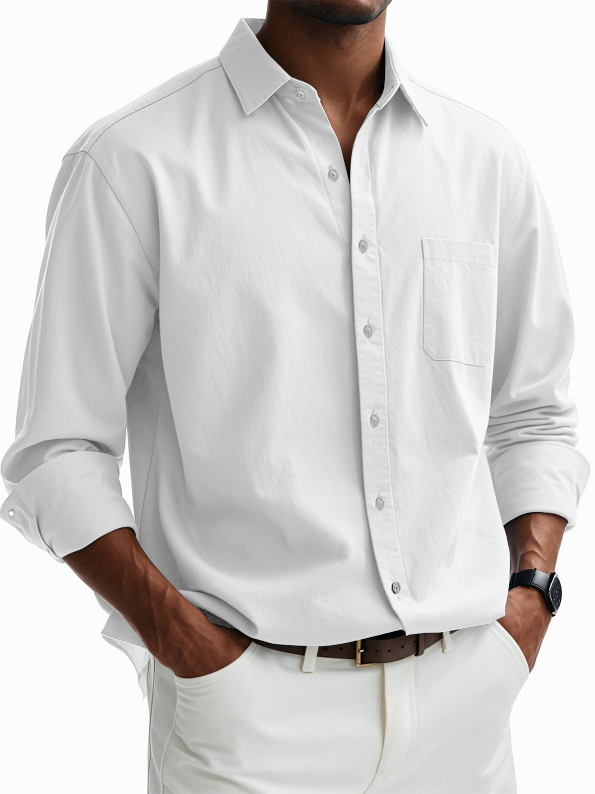 Men's Casual Cotton Pocket Basic Long Sleeve Shirt