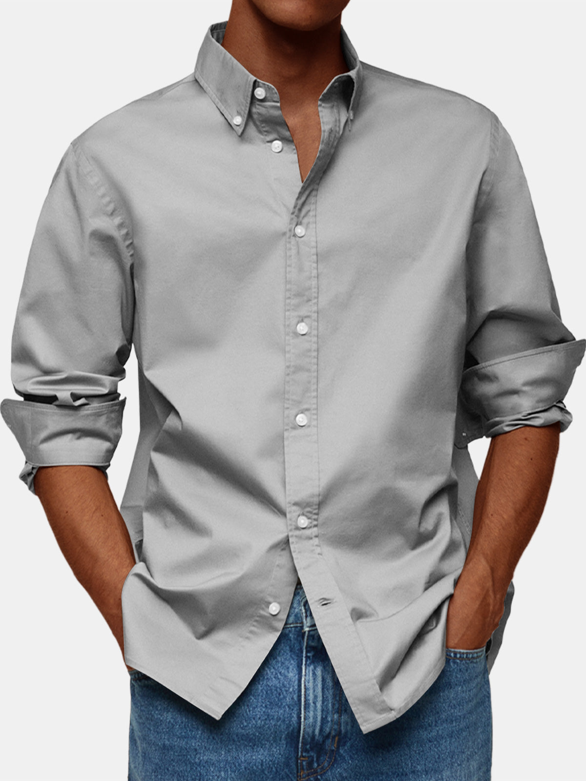Men's Retro Solid Color Casual Lapel Comfortable Long Sleeve Shirt