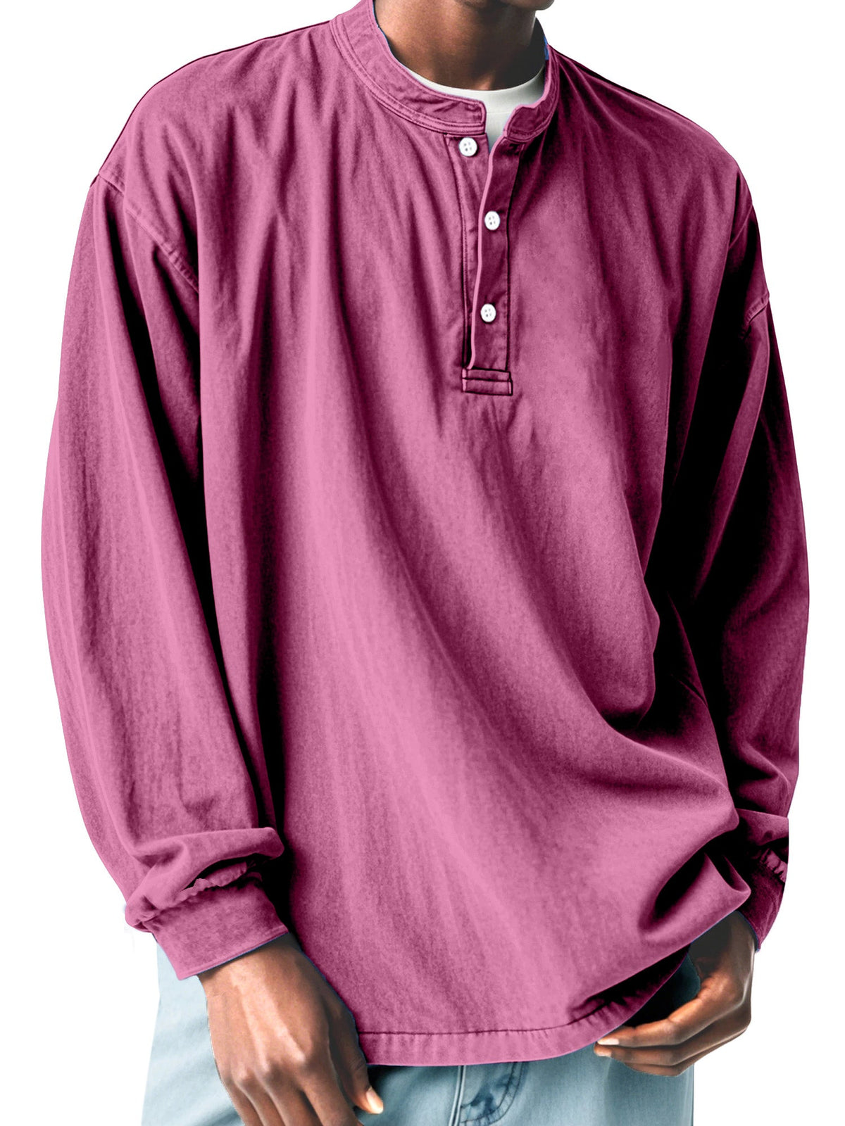 Men's Casual Simple Solid Color Long Sleeve Henley Shirt