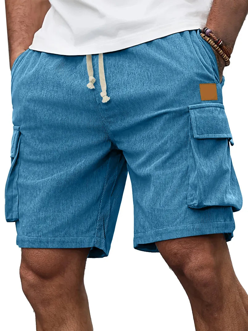 Men's Everyday Corduroy Embroidered Logo Multi-Pocket Drawstring Cargo Shorts