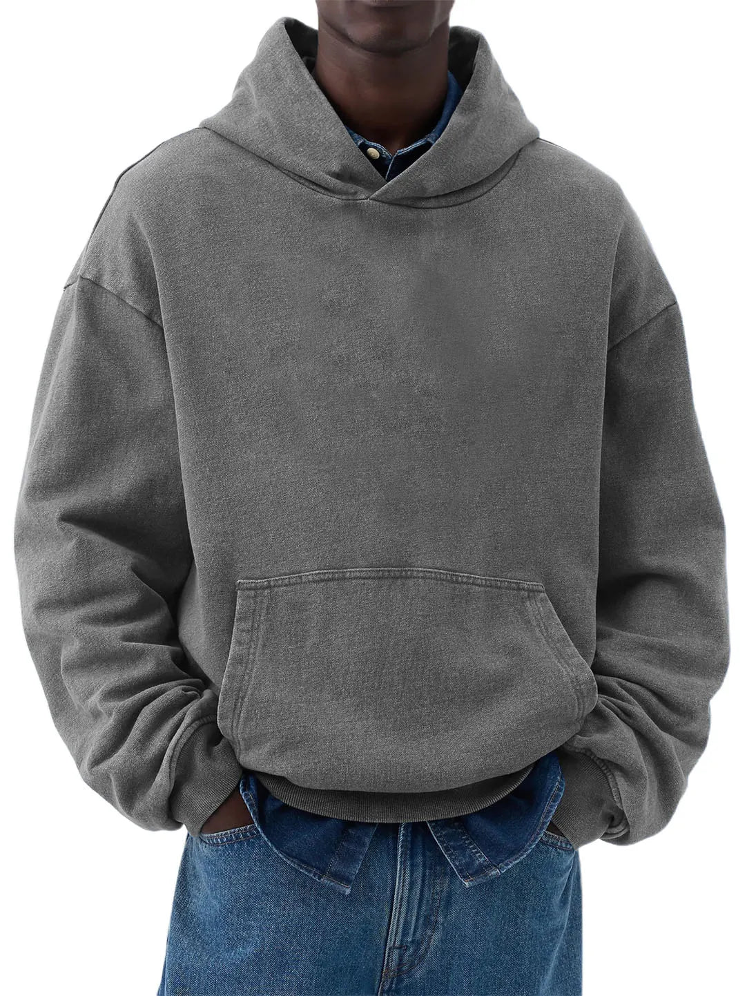 Men's Cotton Washed Distressed Heavyweight Long Sleeve Pocket Hooded Sweatshirt