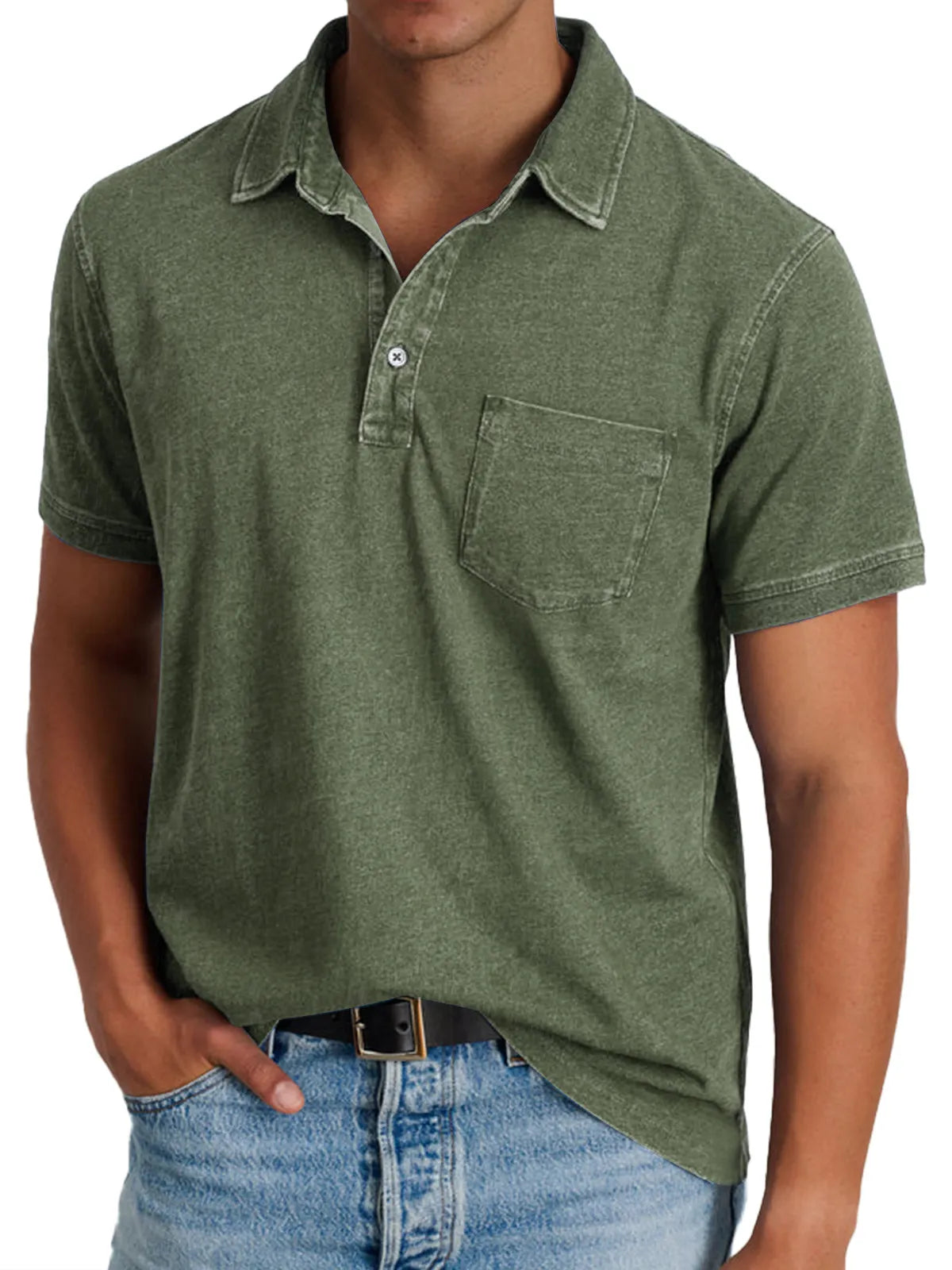 Men's Retro Casual Button Lapel Pocket Short Sleeve POLO Shirt