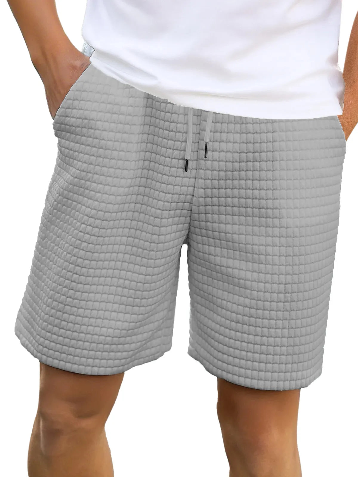 Men's Casual Solid Color Small Checkered Loose Shorts