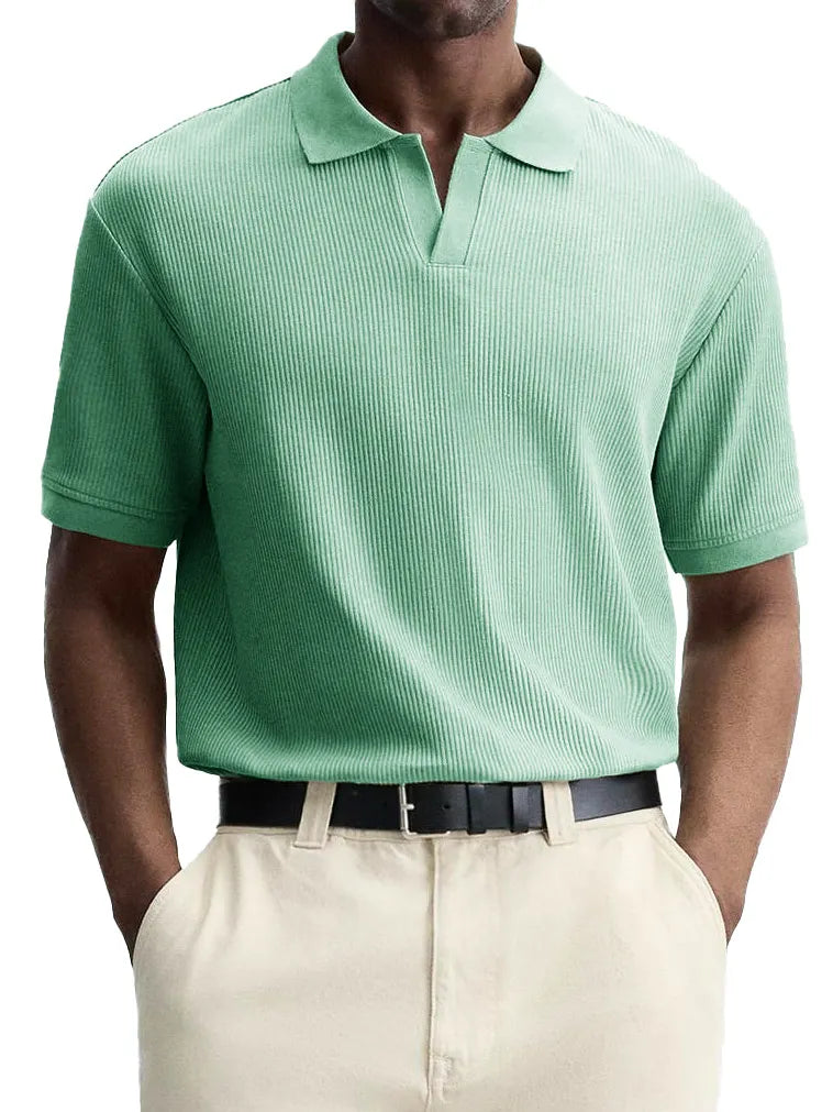Men's Fashion Retro Casual Pit V-neck Short-Sleeved Polo Shirt