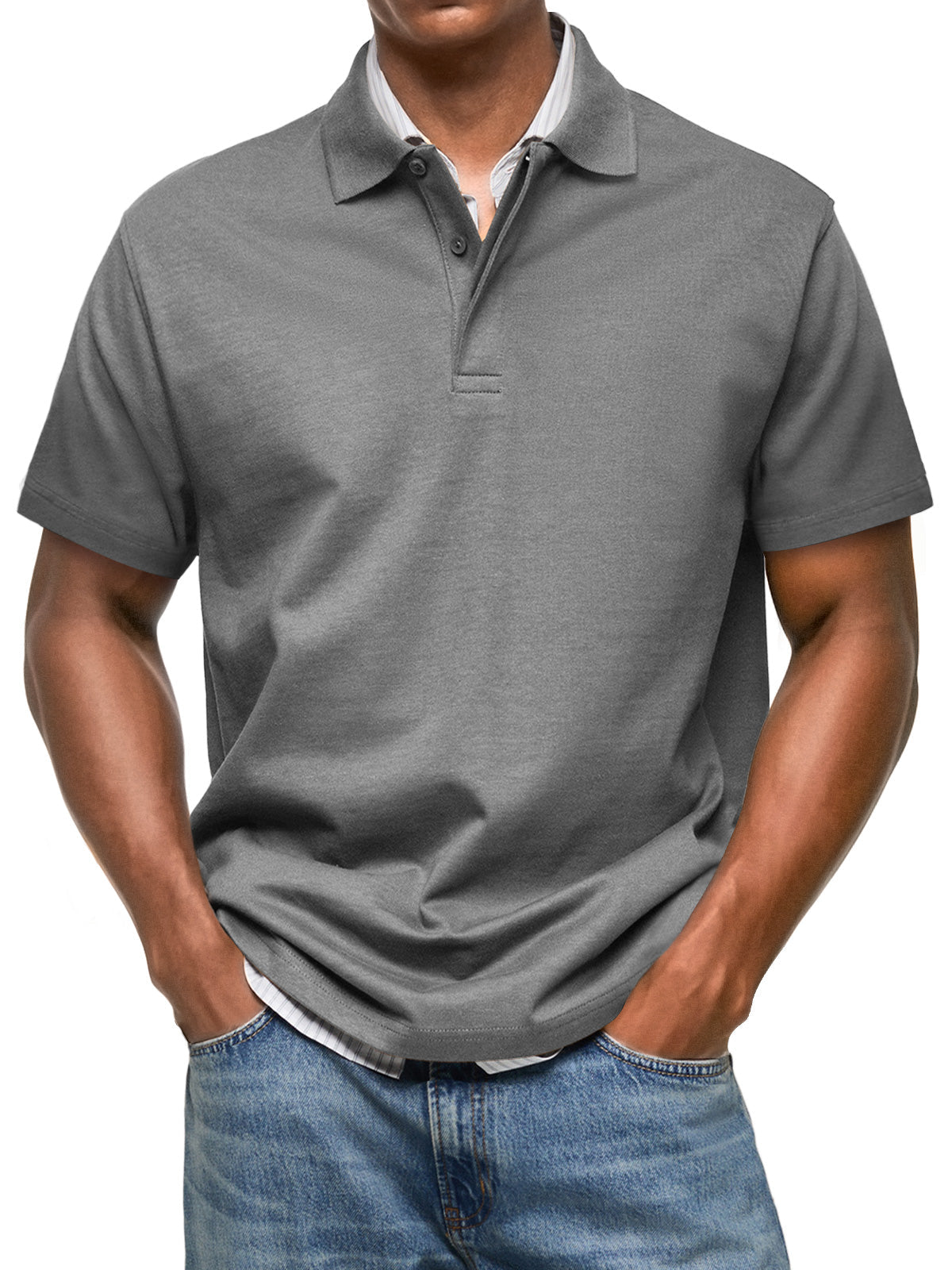 Men's Casual Everyday Lapel Button Up Comfortable Short Sleeve POLO Shirt