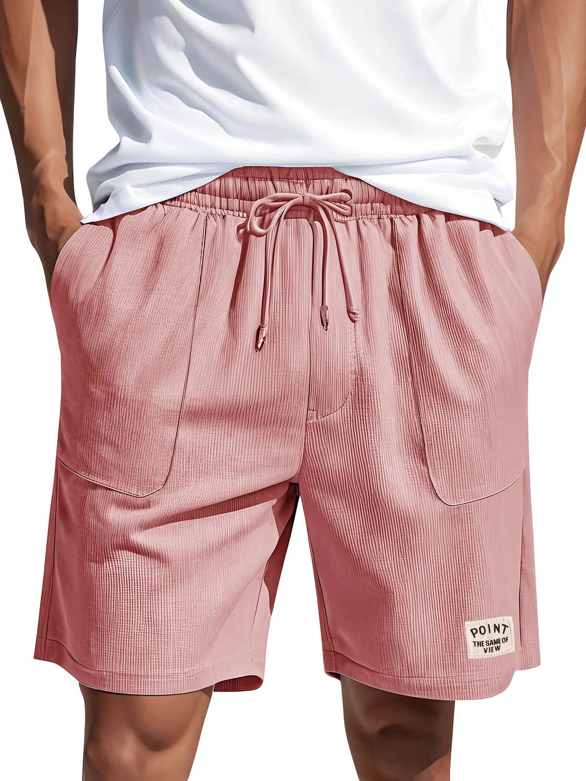 Men's Fashion Casual Corduroy Logo Embroidered Pocket Lace-up Shorts