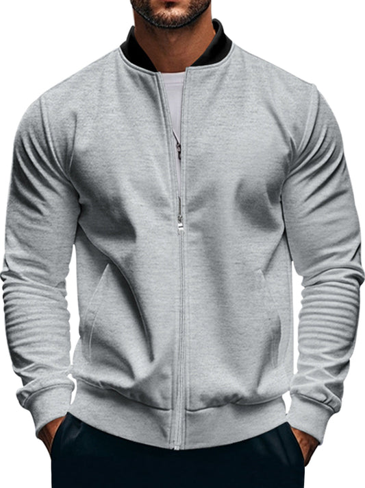 Men's Casual Stand Collar Zipper Long Sleeve Baseball Jacket