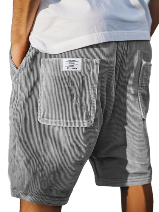 Men's Stylish Multi-pocket Vintage Corduroy Simple Embroidered Logo Casual Loose Shorts
