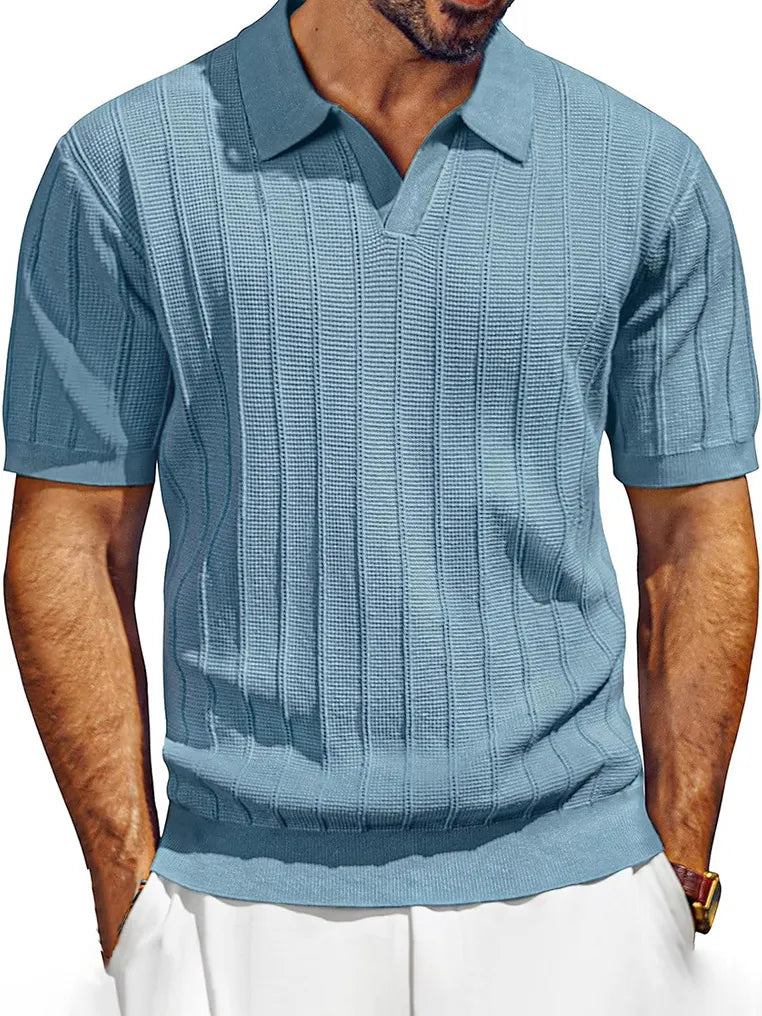 Men's Knitted Retro Fashion Casual V-neck Polo Shirt