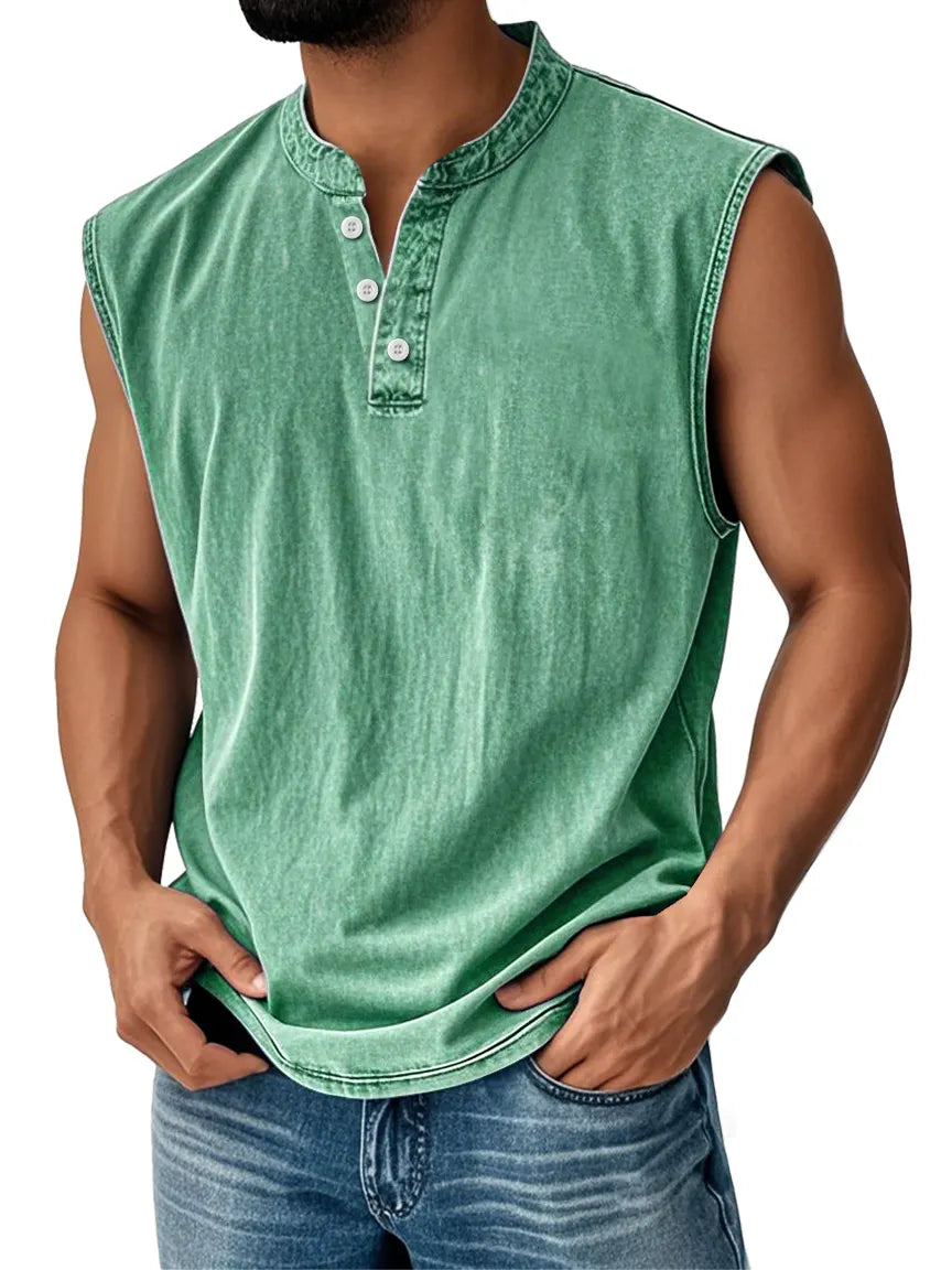 Men's Retro Stand Collar Button Casual Fashion Sleeveless Vest