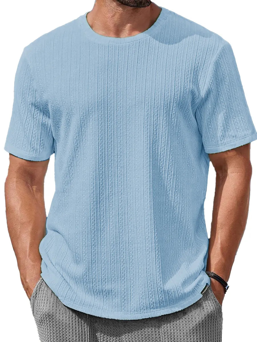 Men's Fashion Casual Jacquard Round Neck Short-sleeved T-shirt