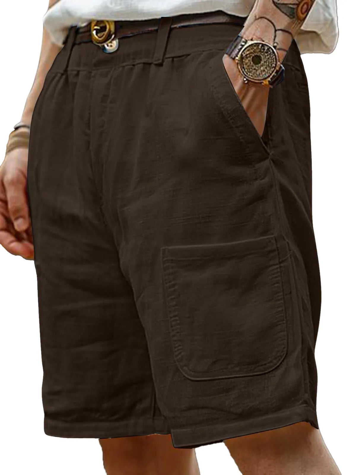 Men's Summer Loose And Comfortable Cotton And Linen Pocket Beach Shorts