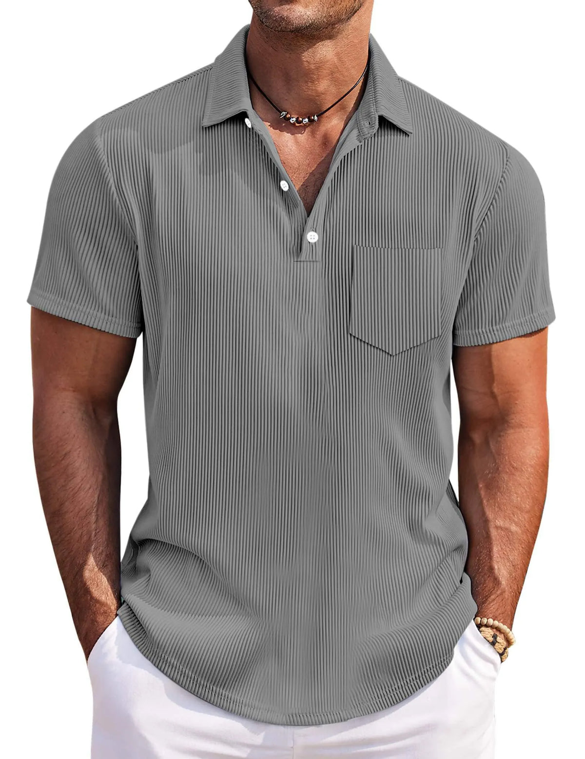 Men's Casual Simple Solid Color Pit Short Sleeve Lapel Polo Shirt