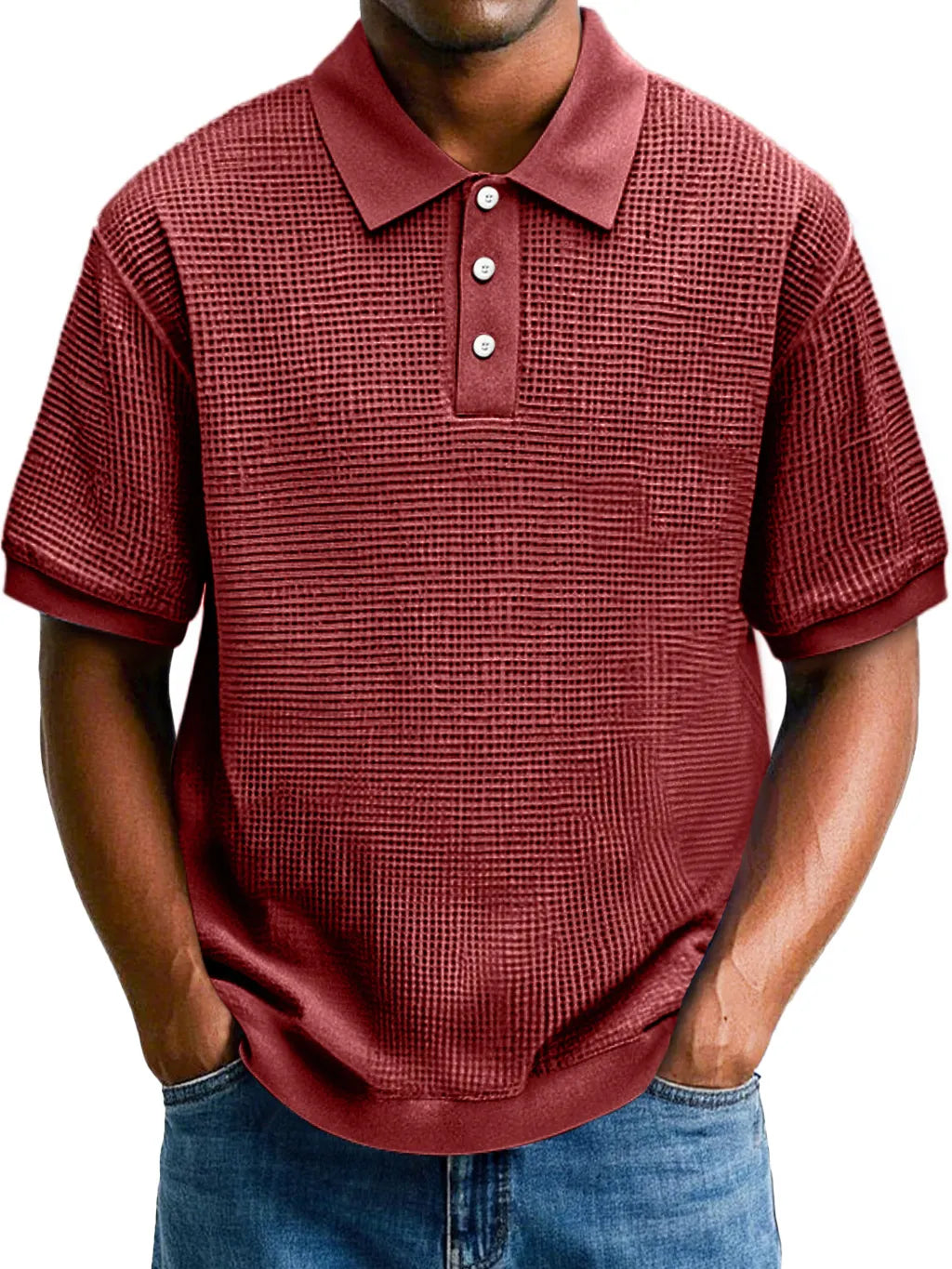 Men's Fashion Waffle Lapel Casual Comfort Short Sleeve POLO Shirt