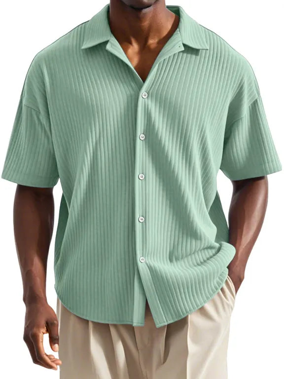 Men's Daily Casual Vertical Striped Texture Short-sleeved Lapel Shirt