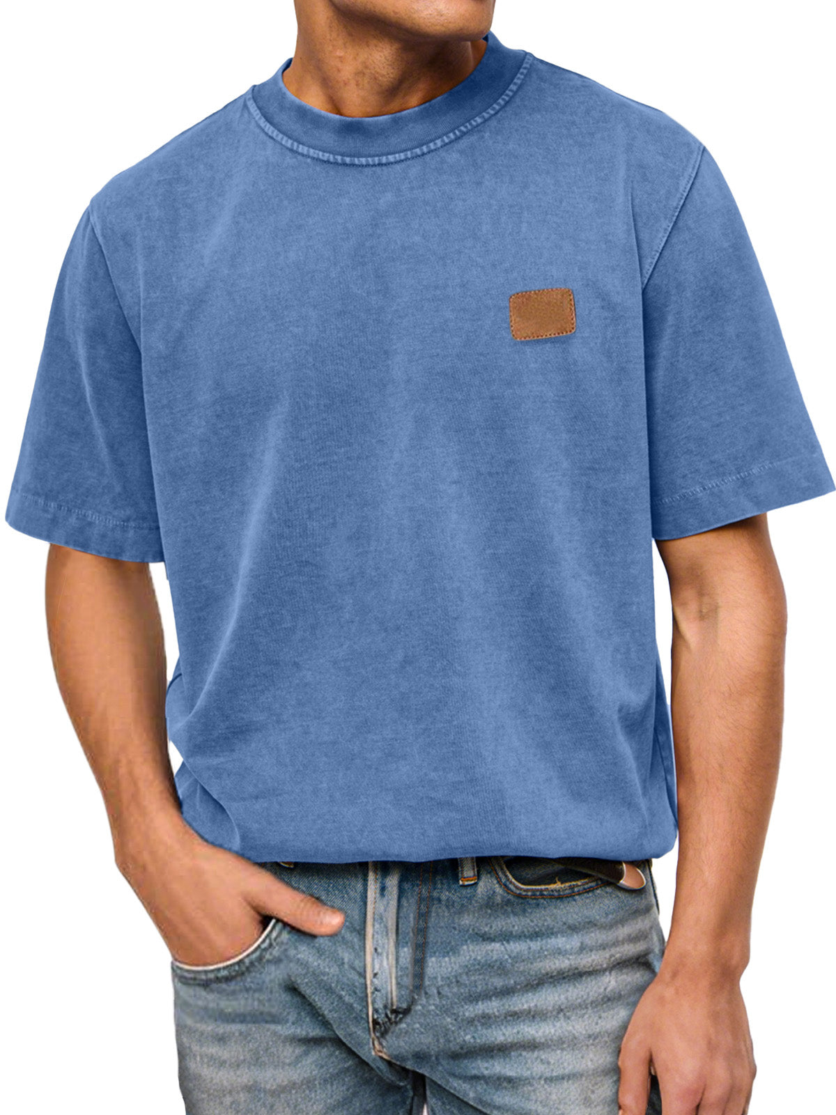 Men's Casual Retro Pure Cotton Washed Small Label Short-sleeved Round Neck T-shirt