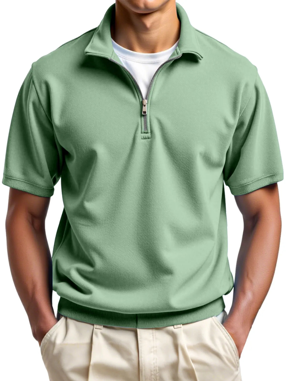Men's Daily Simple Solid Color Zipper Polo Shirt