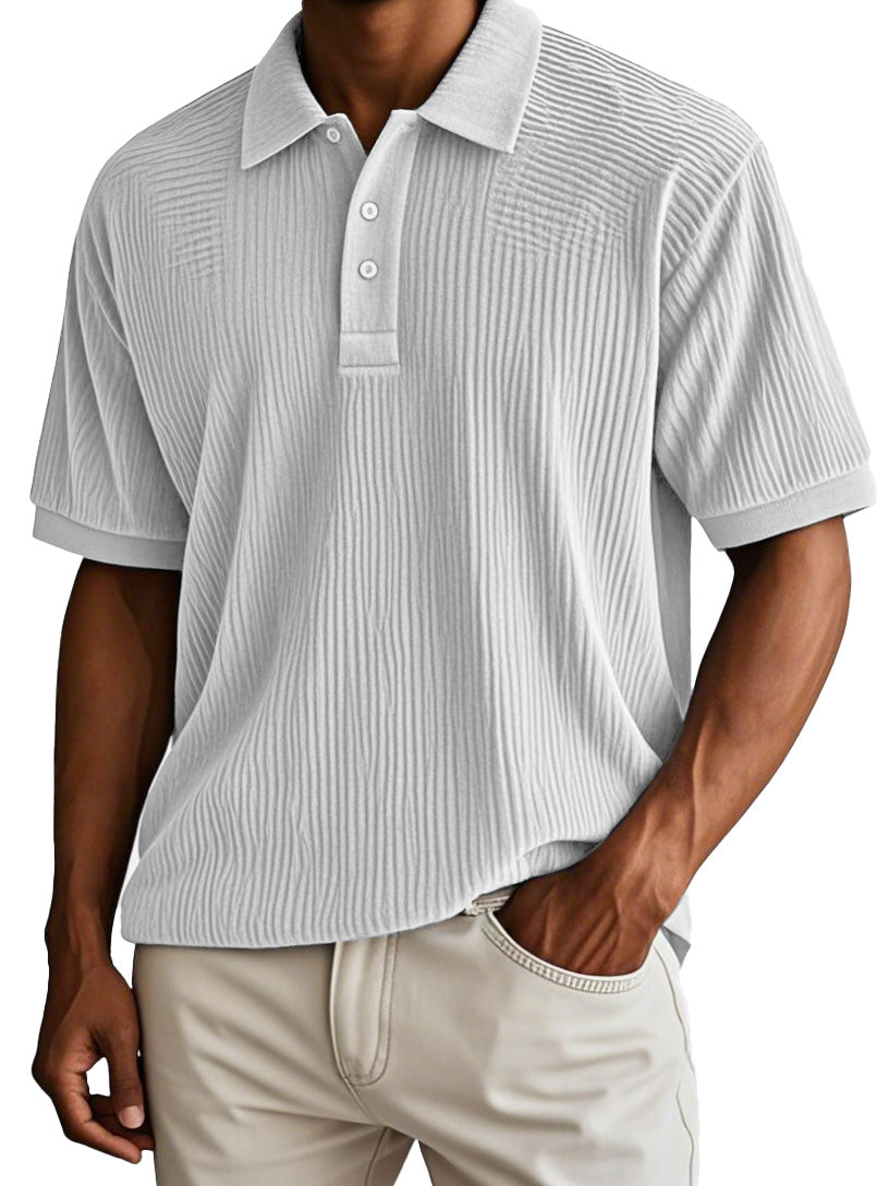 Men's Fashion Retro Corduroy Fabric Short-sleeved Polo Shirt