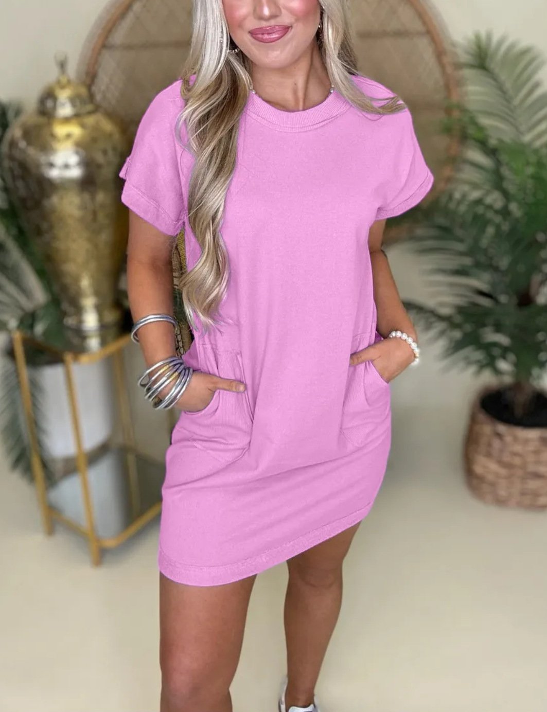 Women's Short Sleeve Pockets T-shirt Dress (Buy 2 Free Shipping)