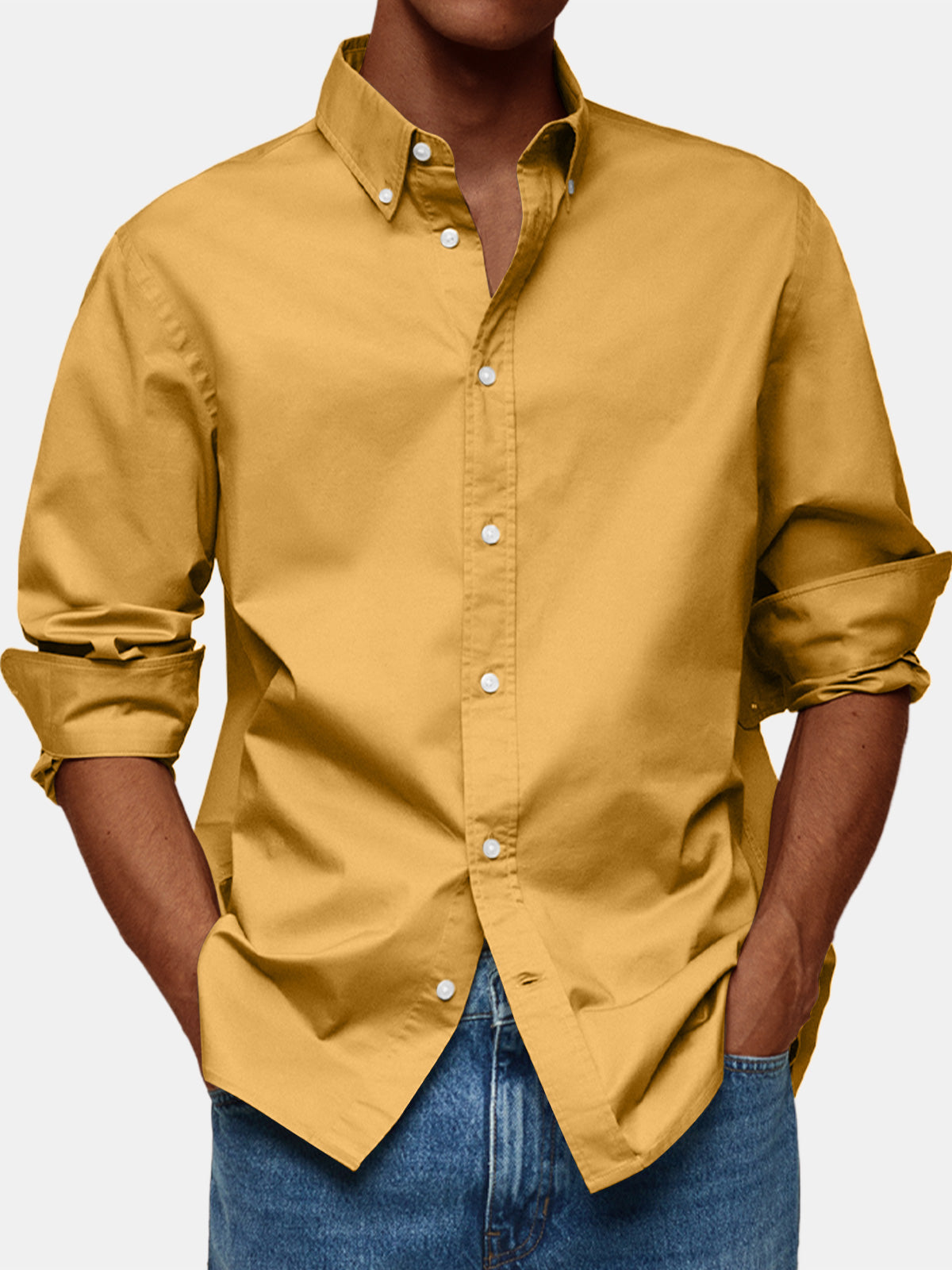 Men's Retro Solid Color Casual Lapel Comfortable Long Sleeve Shirt