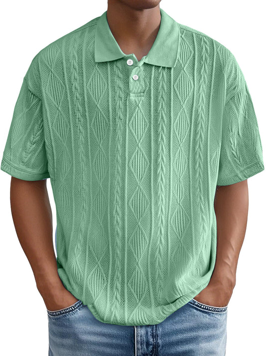 Men's Daily Casual Jacquard Texture Casual And Comfortable Short-sleeved Polo Shirt