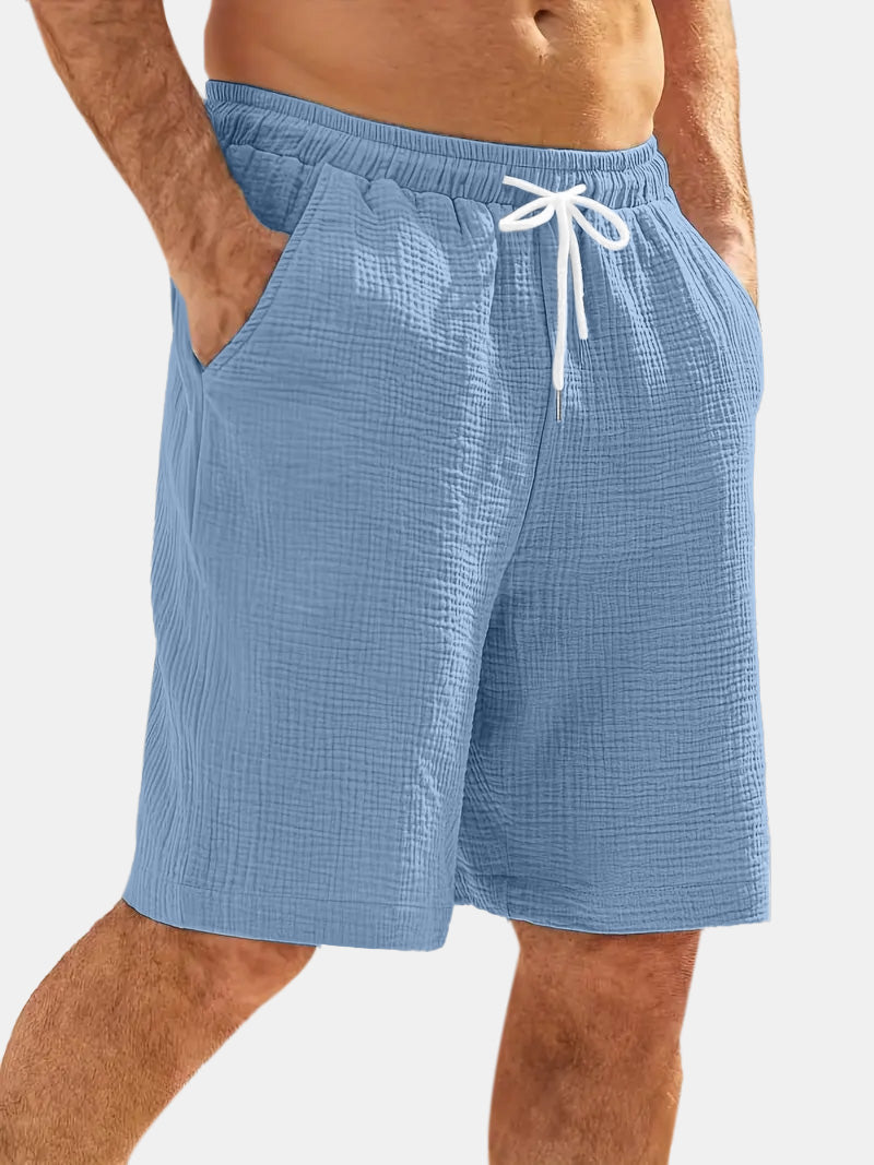 Men's Casual Hawaiian Bubble Wrinkle Comfortable Solid Color Beach Shorts