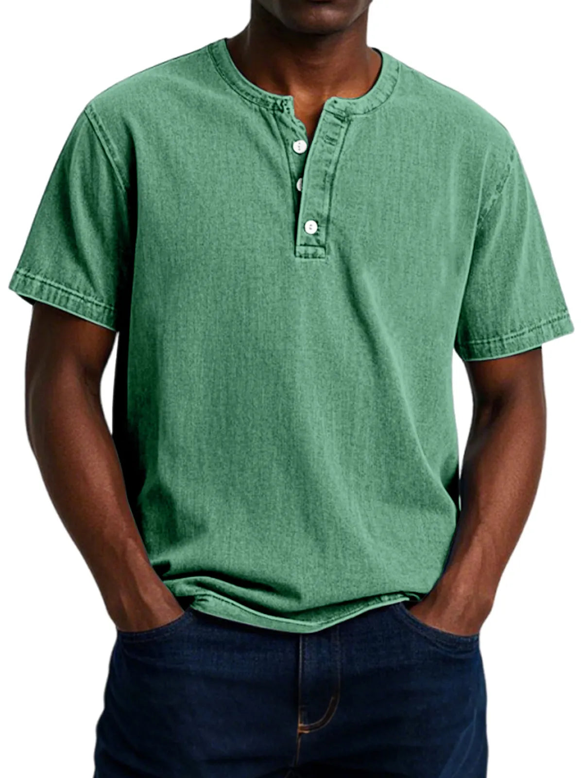 Men's Casual Vintage Button-down Short Sleeve Henley Shirt