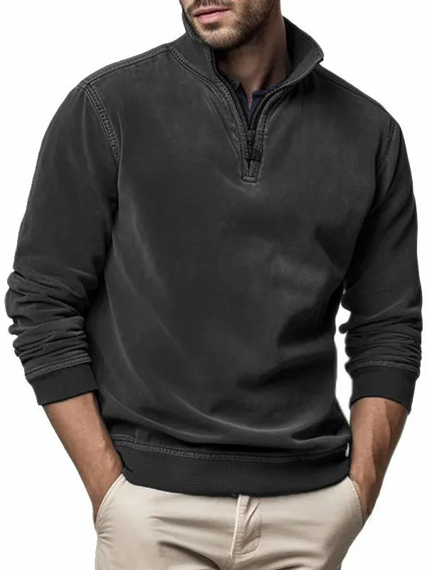 Men's Fashionable Long Sleeve Washed Zip Sweatshirt