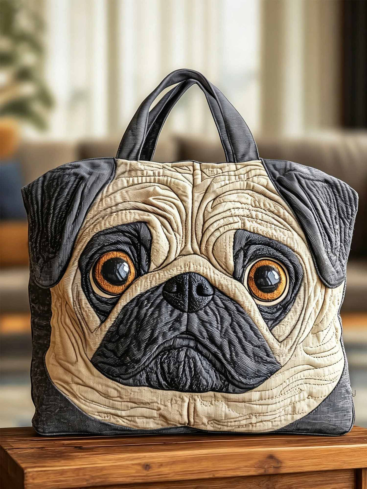 Adorable Pug Quilted Tote Bag