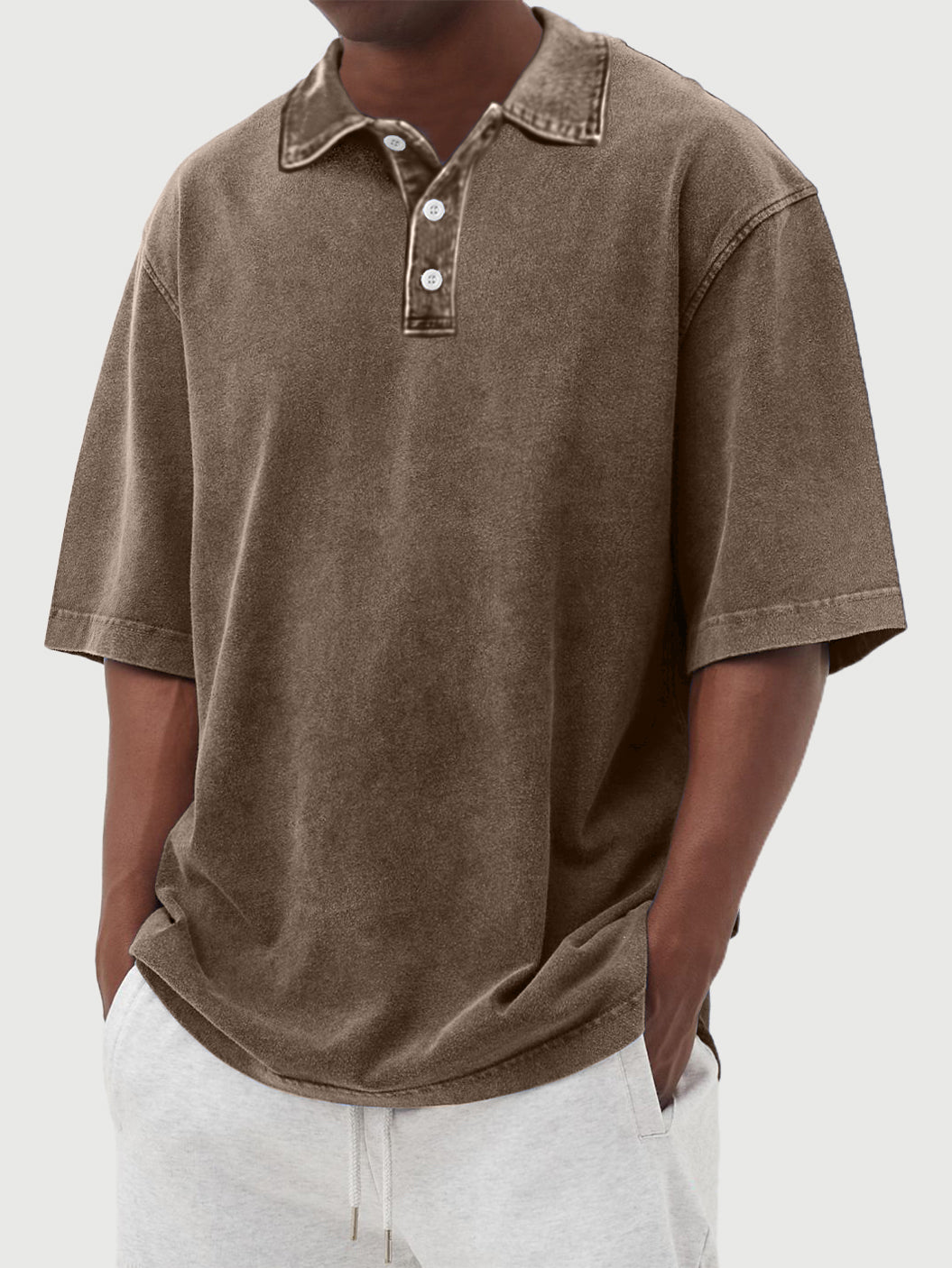 Men's washed and distressed 100% cotton daily casual POLO shirt