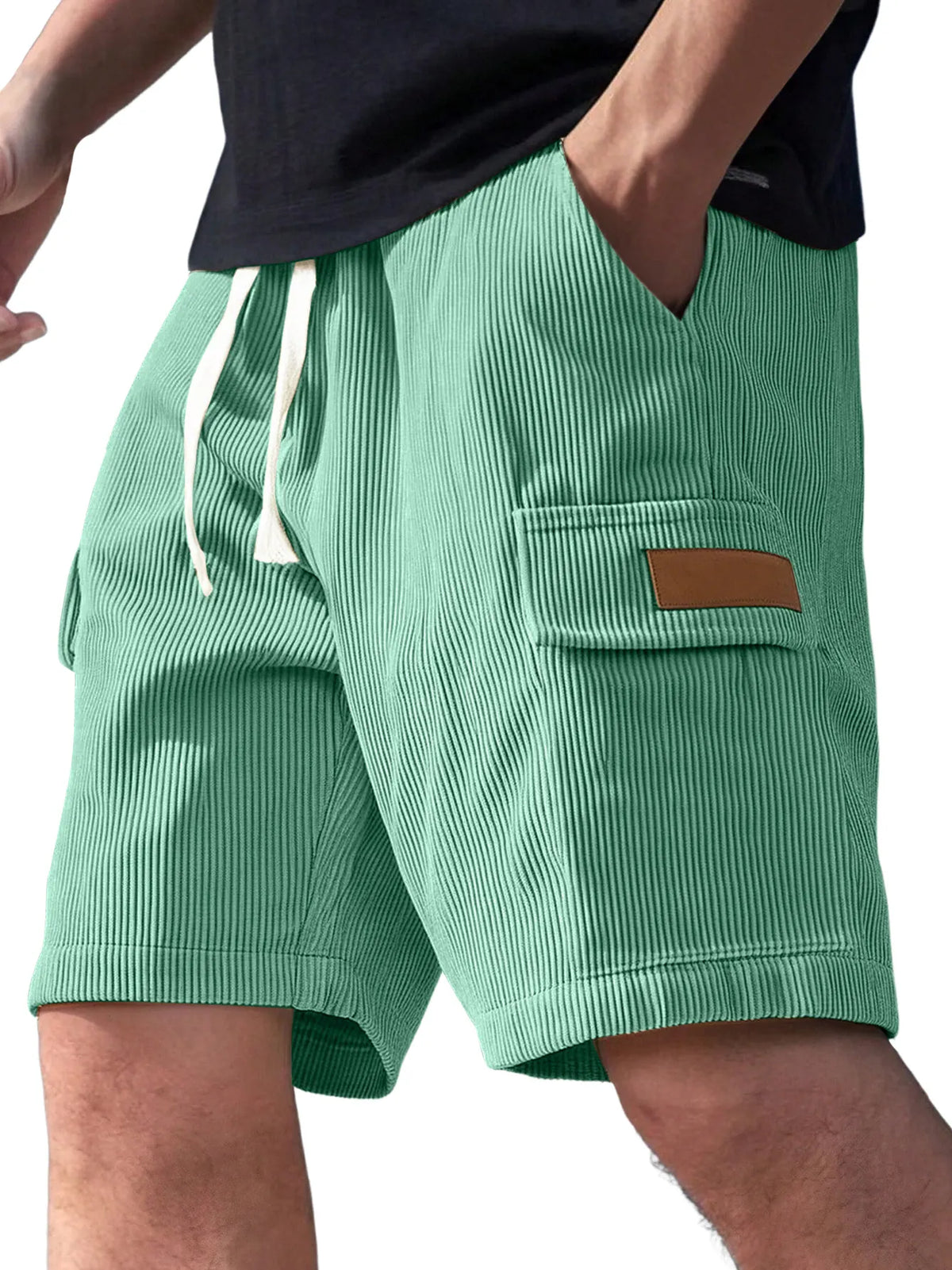 Men's Everyday Corduroy Multi-Pocket Embroidered Logo Drawstring Cargo Shorts