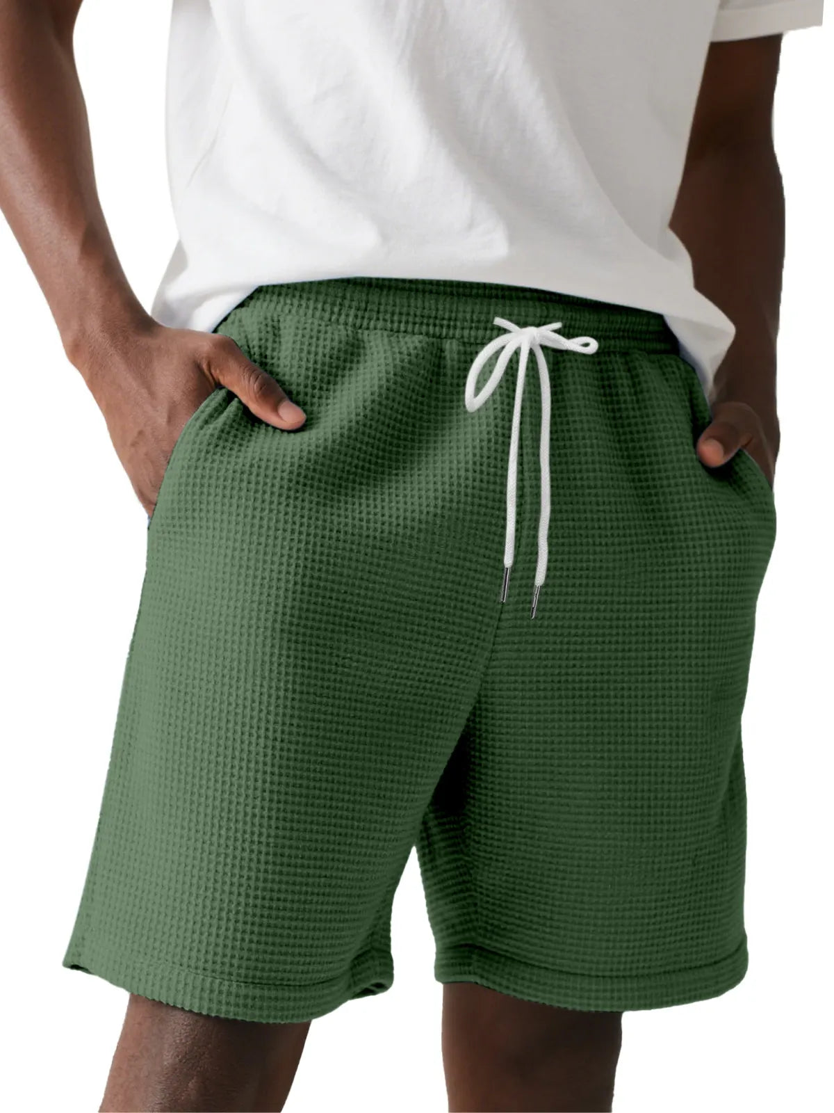 Men's Simple Solid Color Waffle Texture Casual Shorts