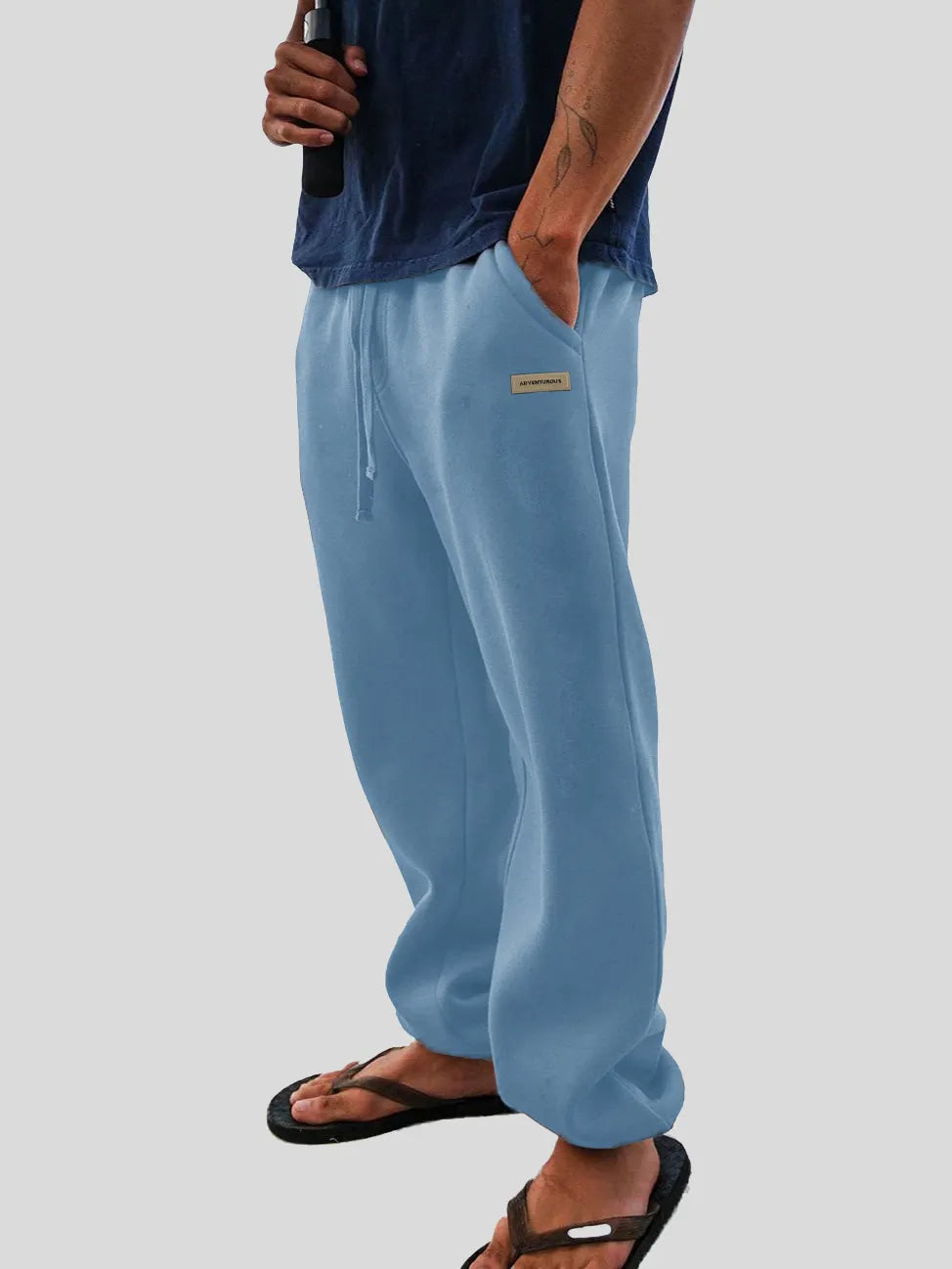 Men's Fashion Casual Sports Logo Embroidered Pocket Cuffed Trousers