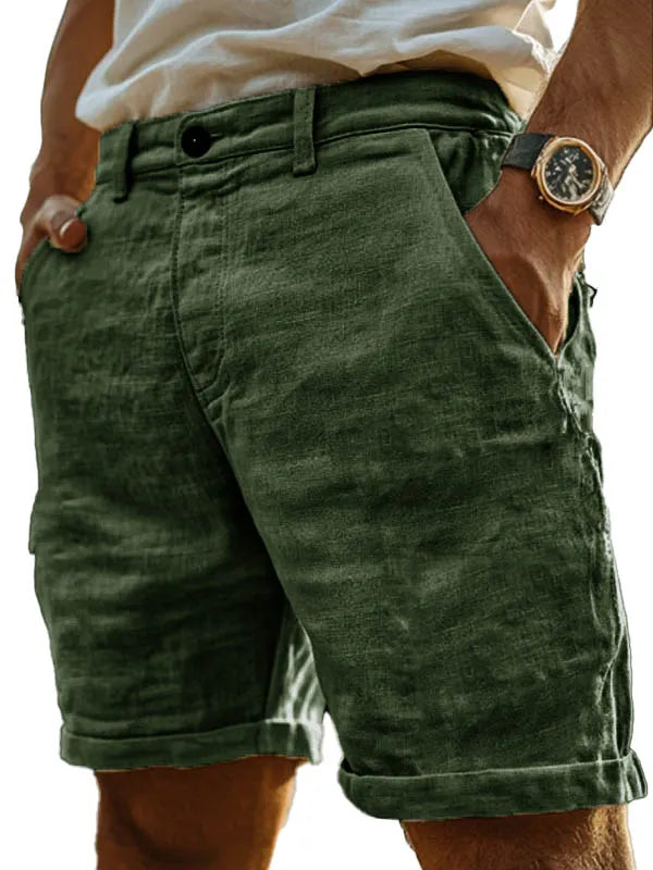 Men's Fashion Retro Hemp Fabric Pocket Casual Shorts