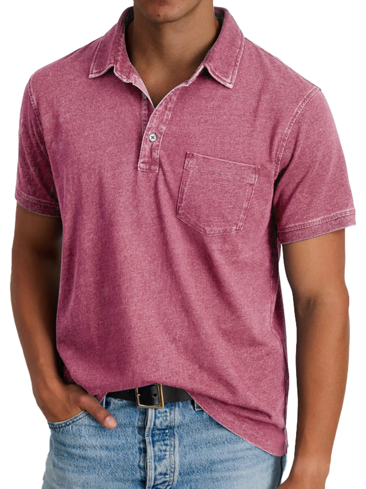 Men's Retro Casual Button Lapel Pocket Short Sleeve POLO Shirt