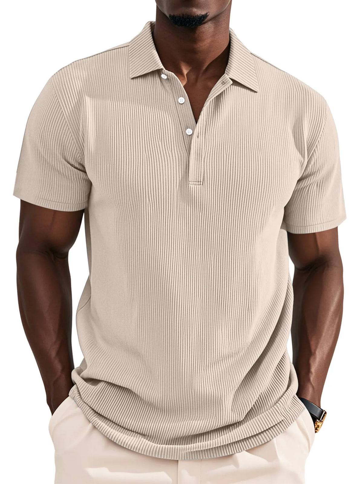 Men's Daily Solid Color Pit Button Lapel Short-sleeved Polo Shirt