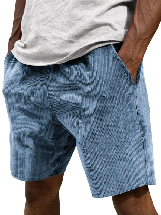 Men's Corduroy Vintage Stylish Elastic Waist Casual Shorts With Side Pockets