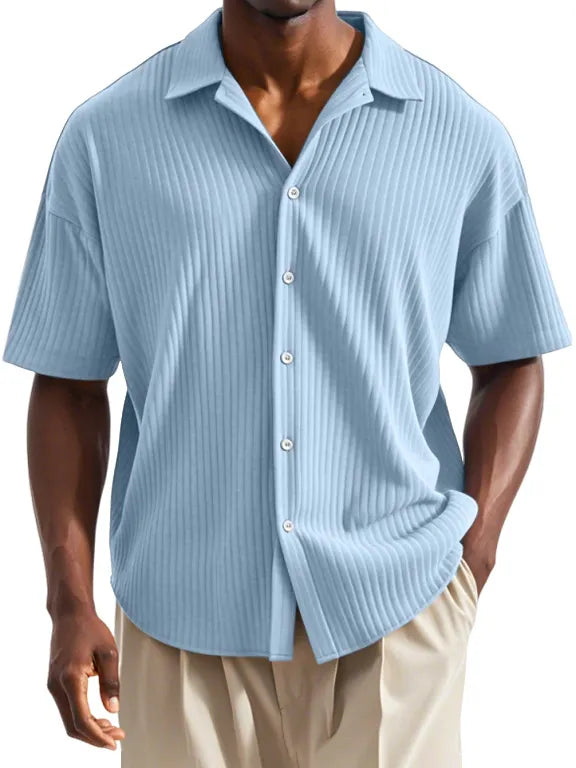 Men's Daily Casual Vertical Striped Texture Short-sleeved Lapel Shirt