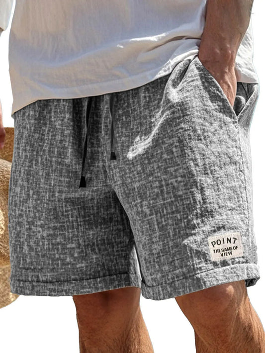 Men's Fashion Casual Hemp Fabric Pocket Embroidered Logo Shorts