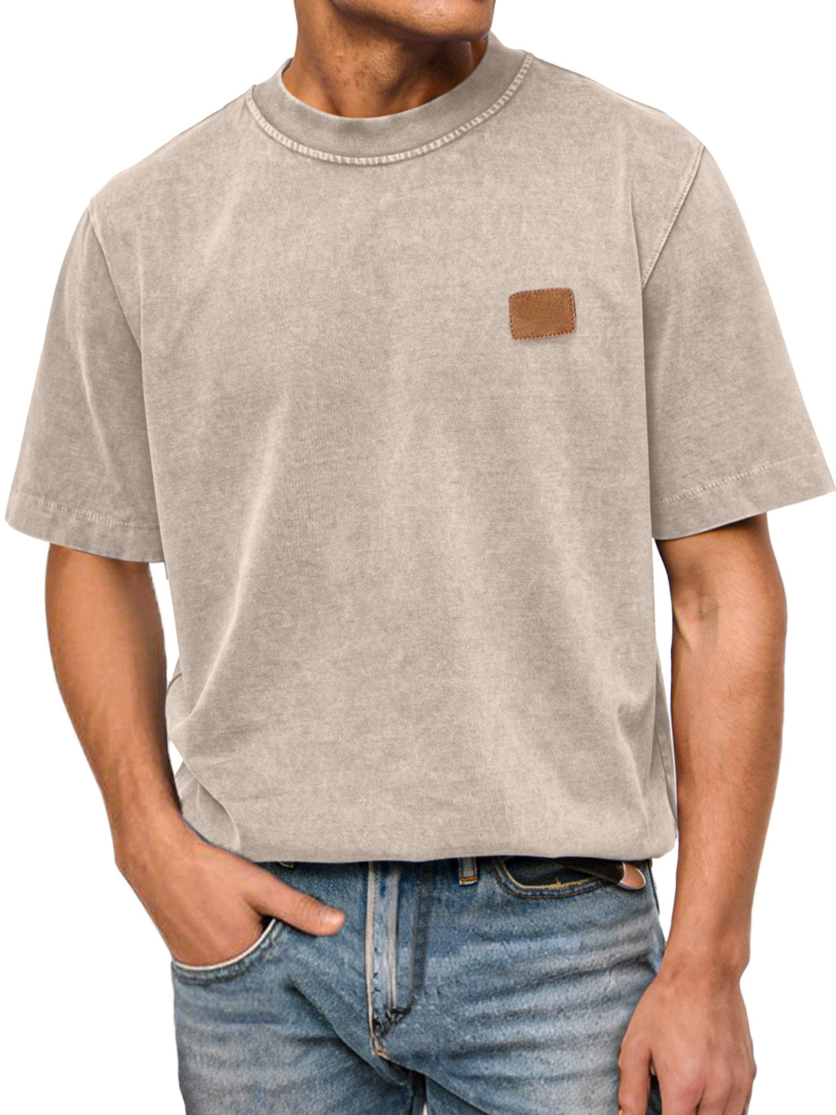Men's Casual Retro Pure Cotton Washed Small Label Short-sleeved Round Neck T-shirt